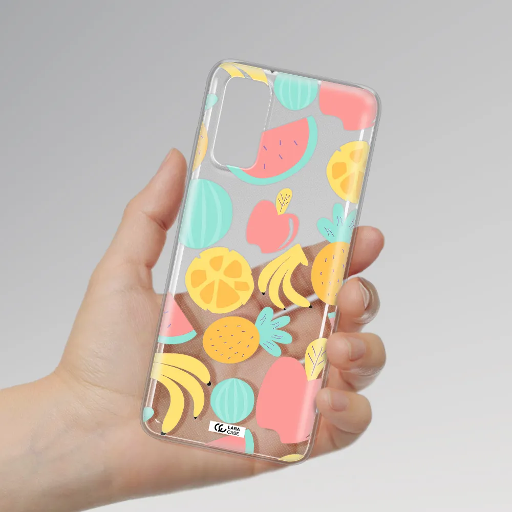 a pattern of fruits on a white background Samsung S20 Clear TPU Case