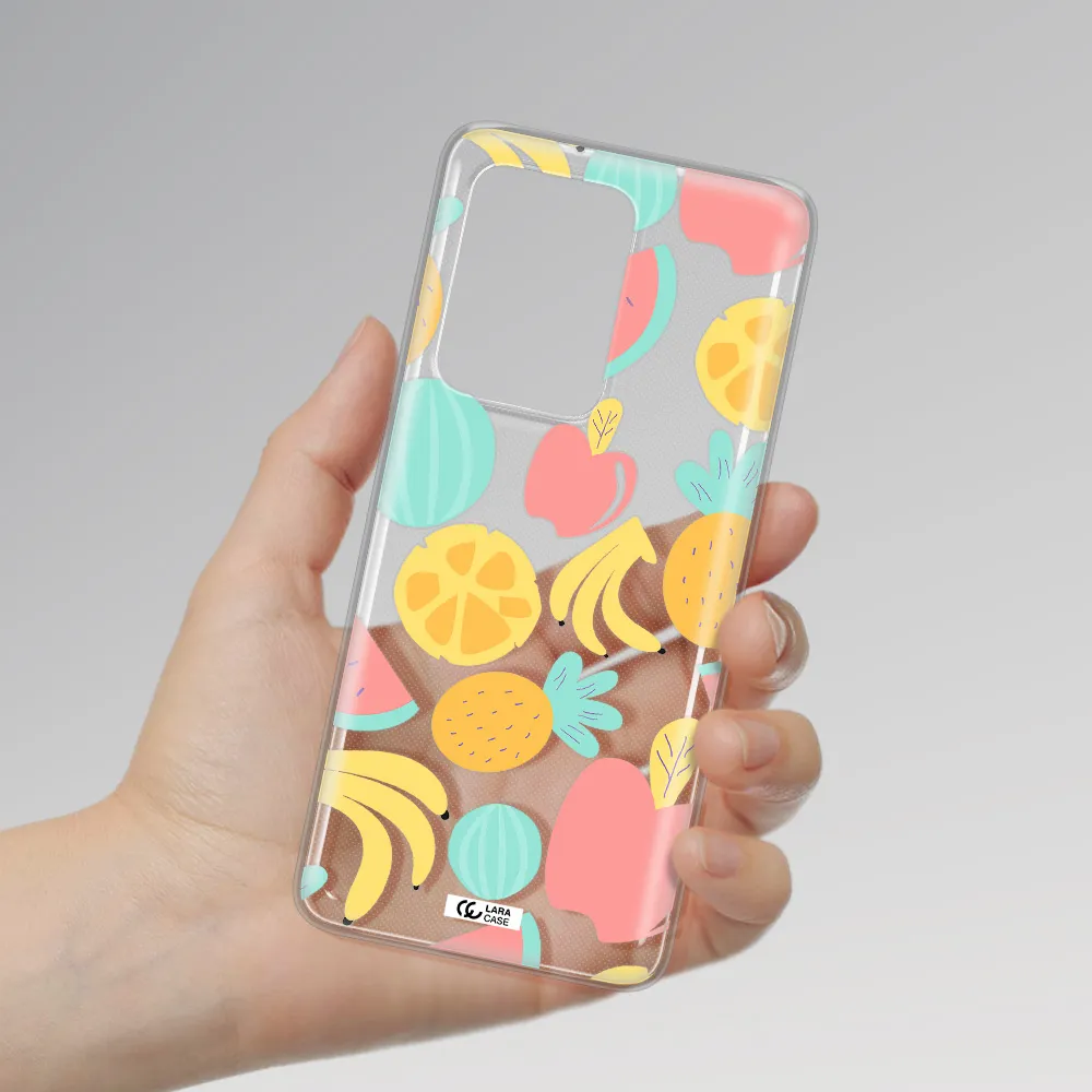 a pattern of fruits on a white background Samsung S20 Ultra Clear TPU Case