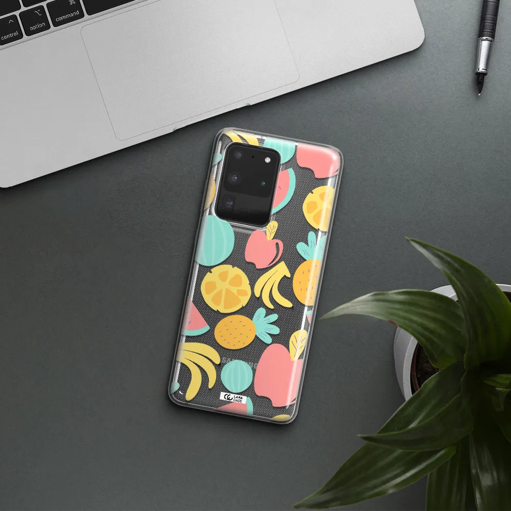 a pattern of fruits on a white background Samsung S20 Ultra Clear TPU Case