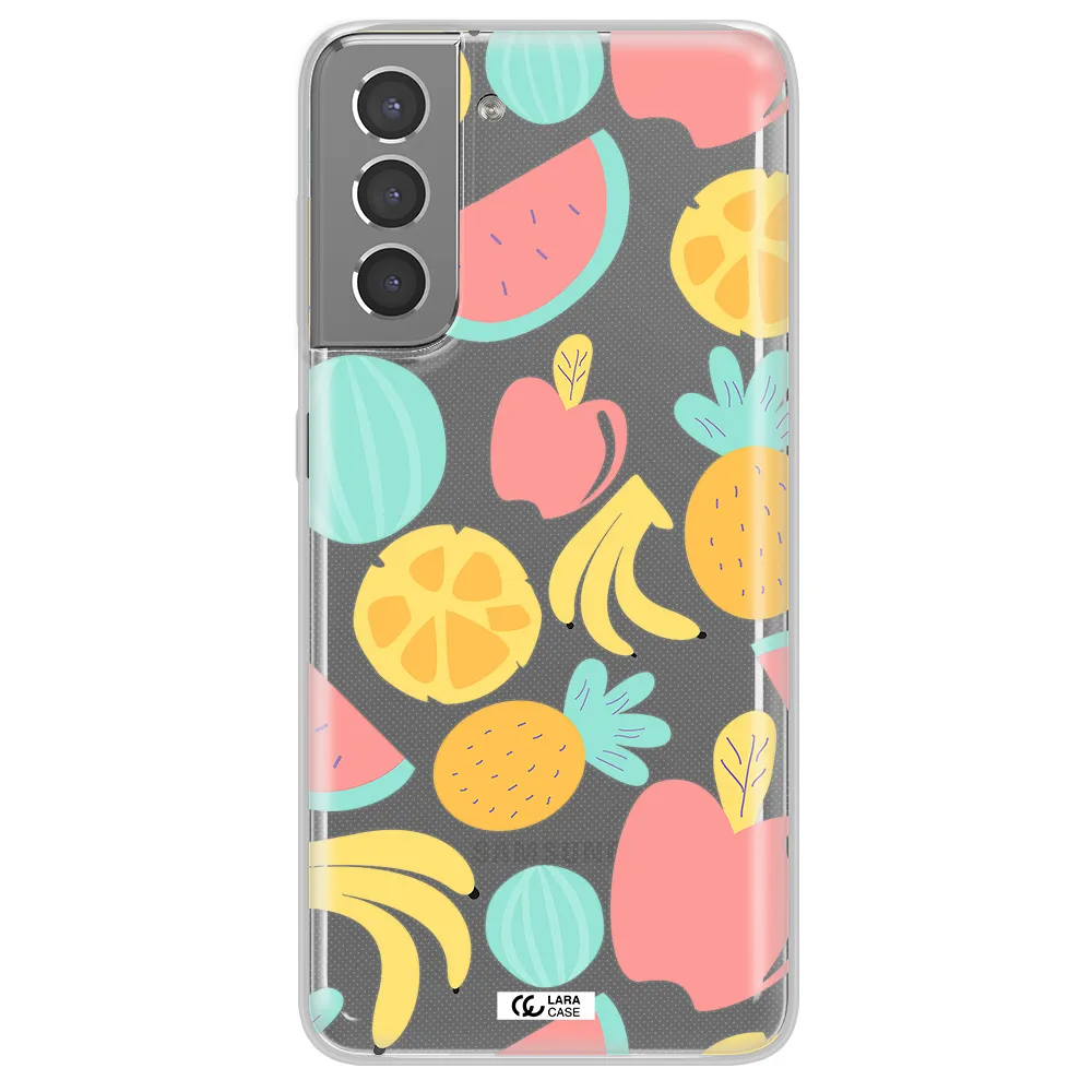 a pattern of fruits on a white background Samsung S21 Clear TPU Case