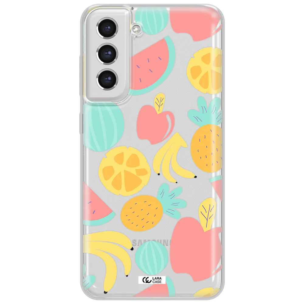 A Pattern Of Fruits On A White Background Samsung S21 Fe Clear Tpu Case