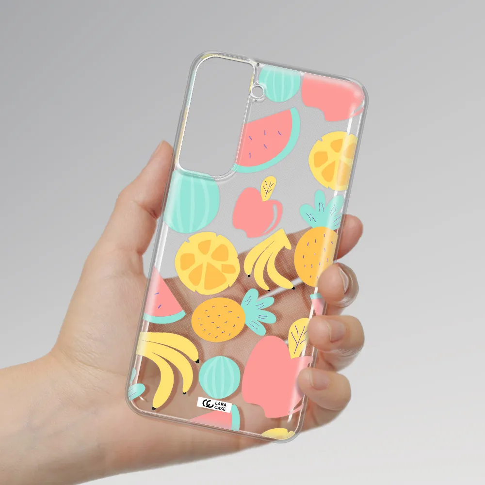 A Pattern Of Fruits On A White Background Samsung S21 Fe Clear Tpu Case