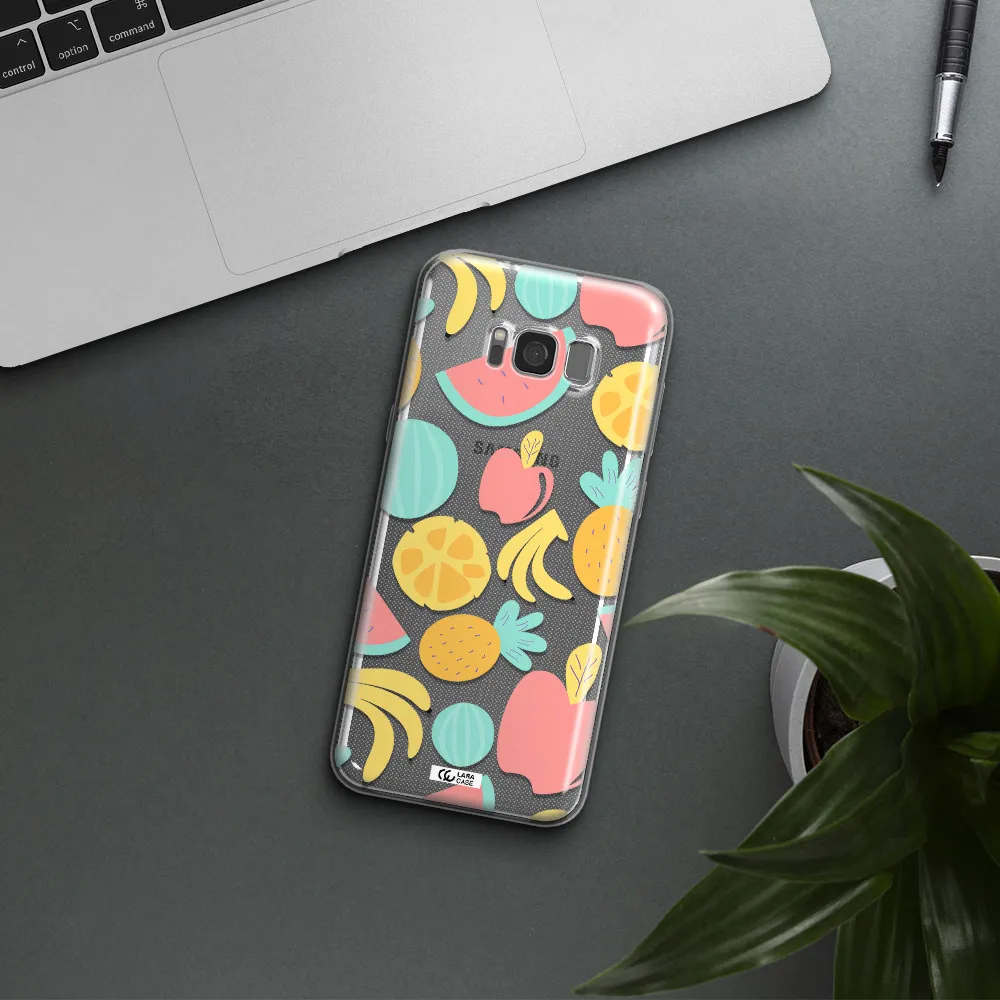 a pattern of fruits on a white background Samsung S8 Plus Clear TPU Case