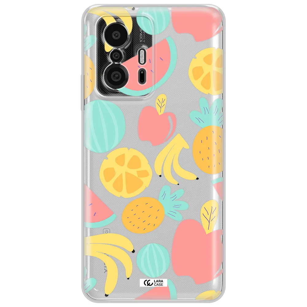 A Pattern Of Fruits On A White Background Xiaomi 11T Pro Clear Tpu Case