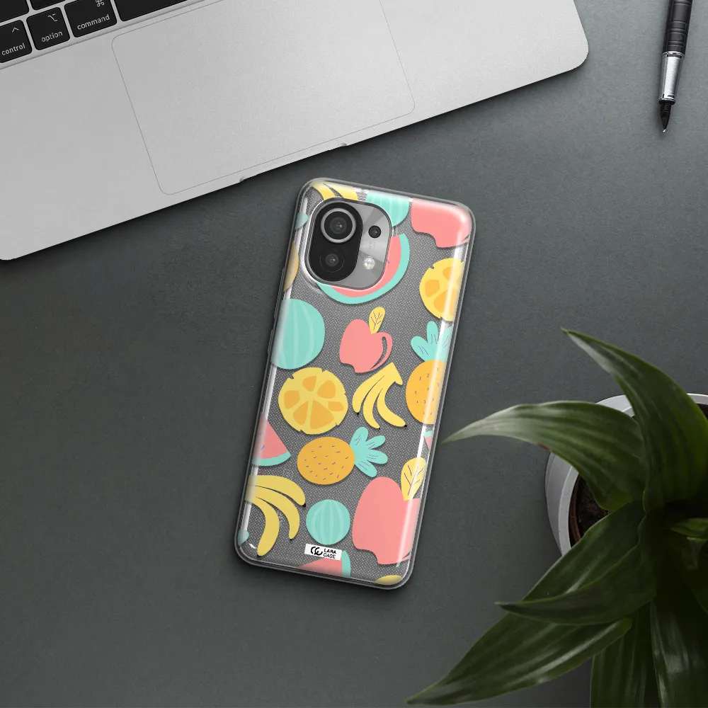 a pattern of fruits on a white background Xiaomi Mi 11 Clear TPU Case
