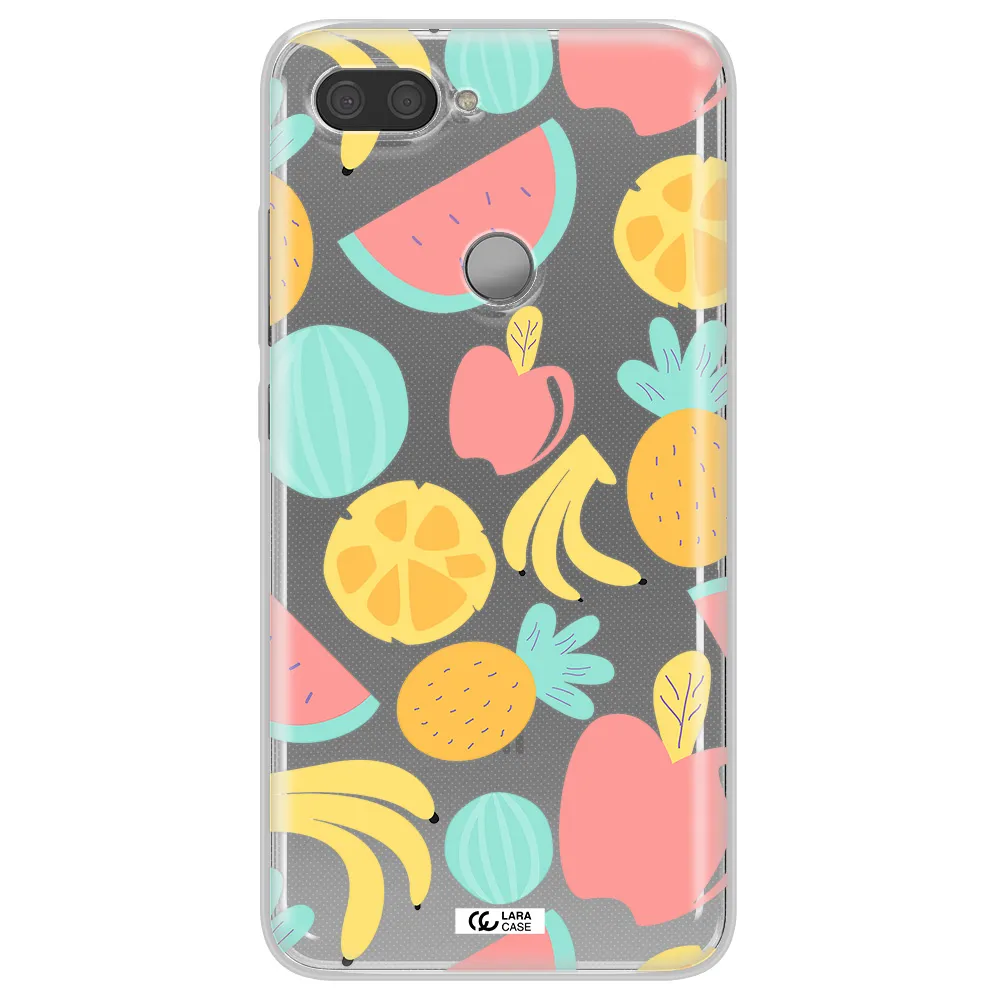 a pattern of fruits on a white background Xiaomi Mi 8 Lite Clear TPU Case