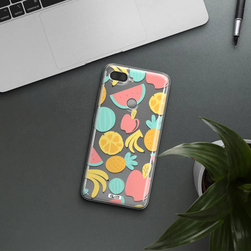 a pattern of fruits on a white background Xiaomi Mi 8 Lite Clear TPU Case