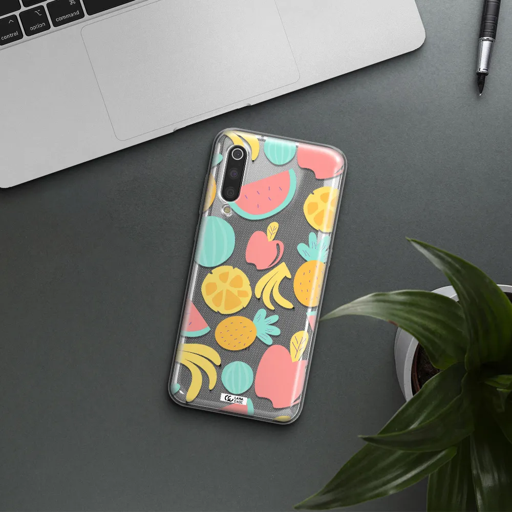 a pattern of fruits on a white background Xiaomi Mi 9 Clear TPU Case