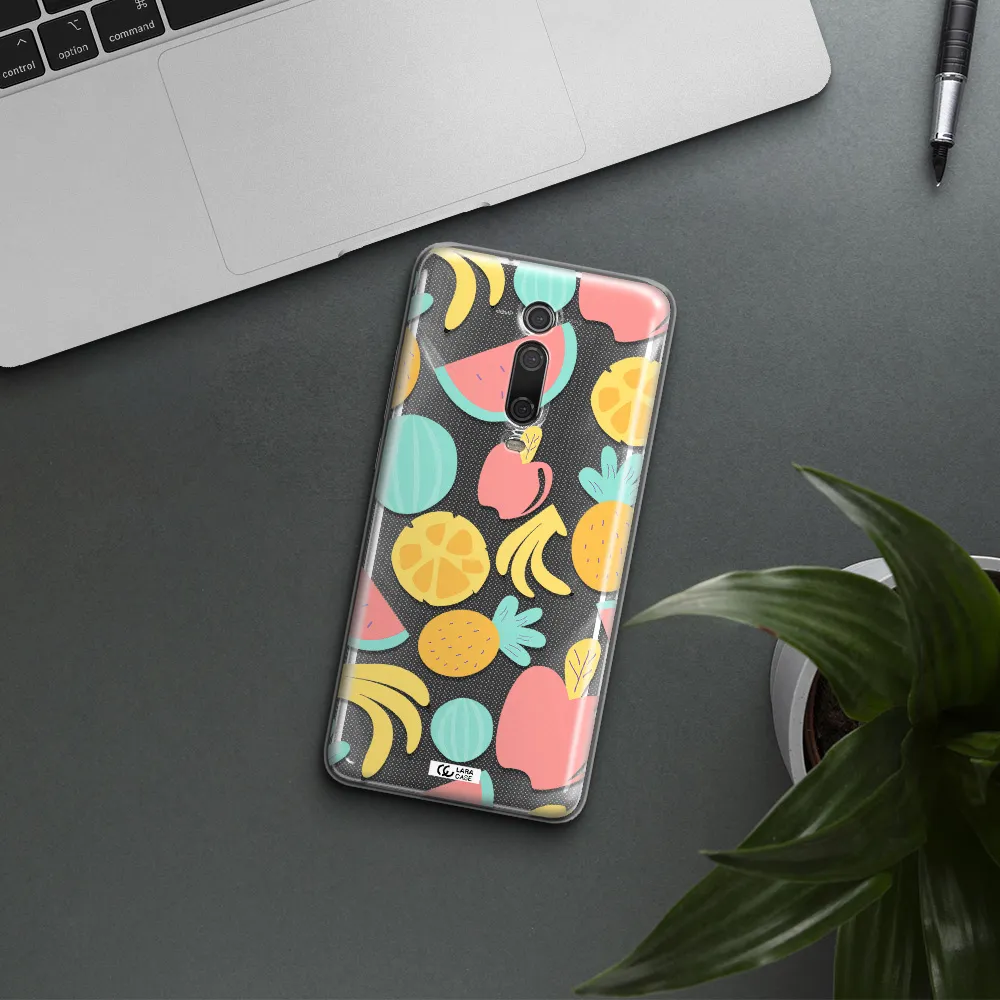 a pattern of fruits on a white background Xiaomi Mi 9T Clear TPU Case