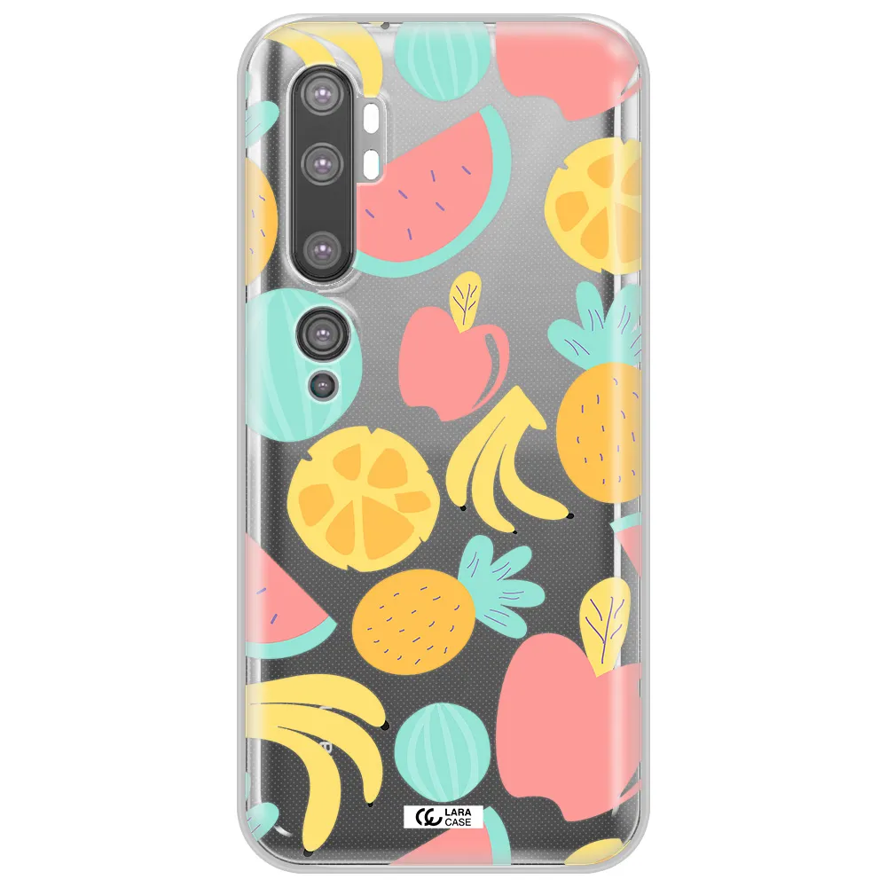 a pattern of fruits on a white background Xiaomi Mi Note 10 Clear TPU Case