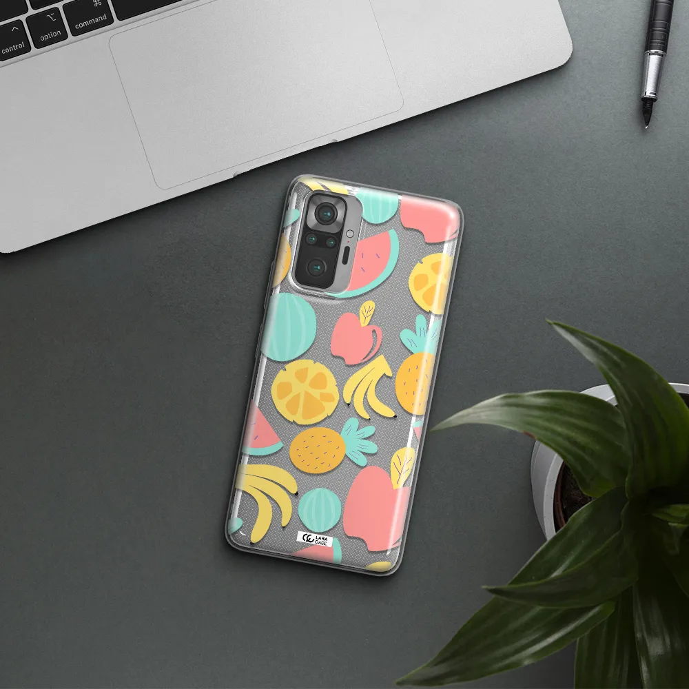 a pattern of fruits on a white background Xiaomi Note 10 Pro Clear TPU Case