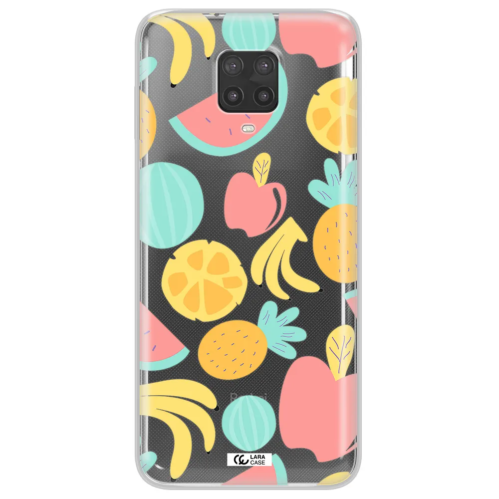 a pattern of fruits on a white background Xiaomi Note 9 Pro Clear TPU Case