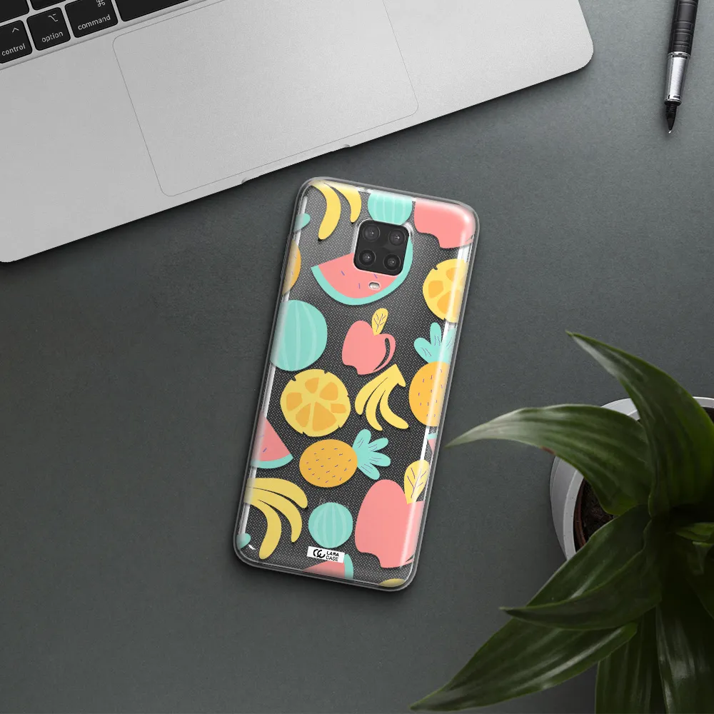 a pattern of fruits on a white background Xiaomi Note 9 Pro Clear TPU Case