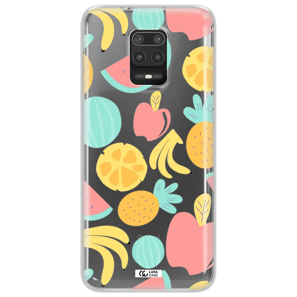a pattern of fruits on a white background Xiaomi Note 9S Clear TPU Case