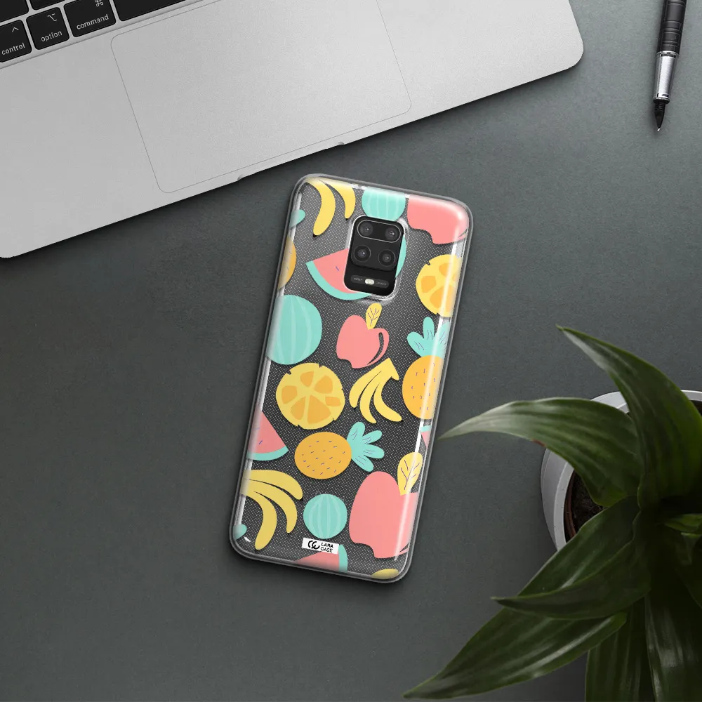 a pattern of fruits on a white background Xiaomi Note 9S Clear TPU Case