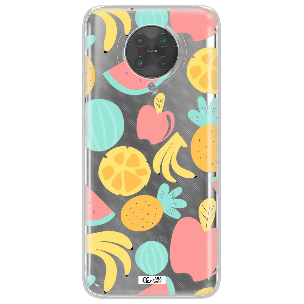 a pattern of fruits on a white background Xiaomi Poco F2 Pro Clear TPU Case