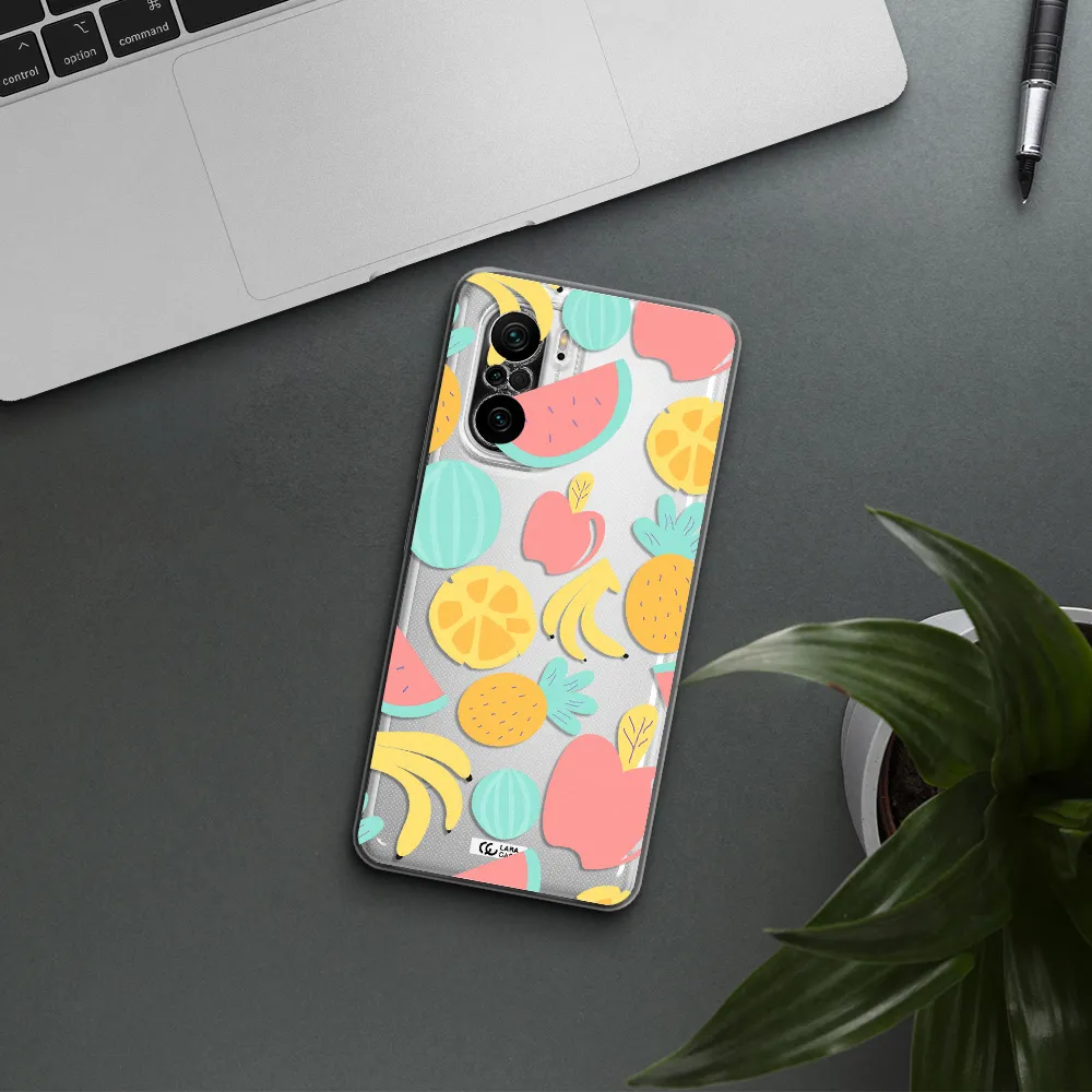A Pattern Of Fruits On A White Background Xiaomi Poco F3 Clear Tpu Case