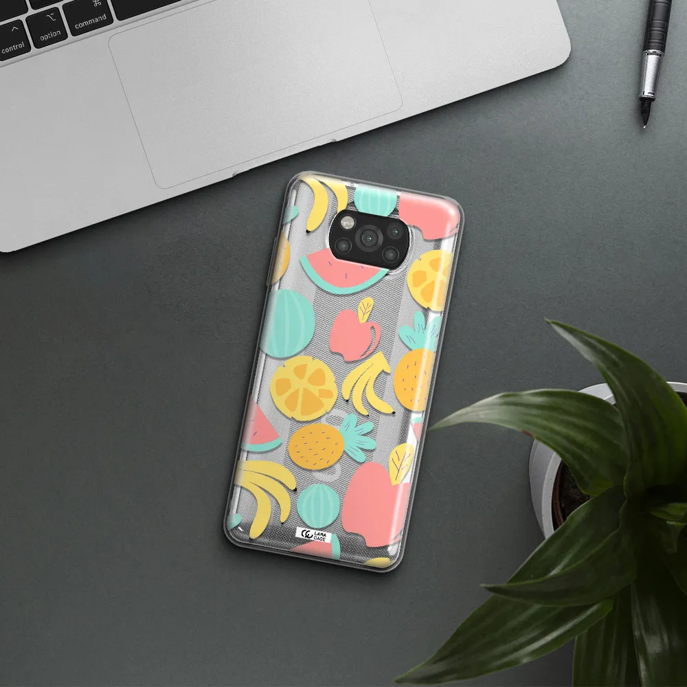 a pattern of fruits on a white background Xiaomi Poco X3 Clear TPU Case