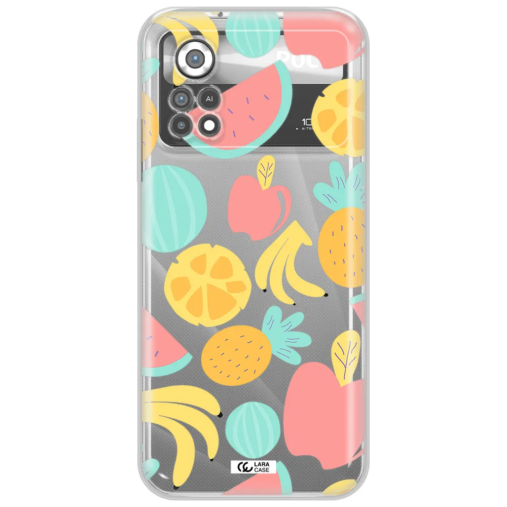 a pattern of fruits on a white background Xiaomi Poco X4 Pro Clear TPU Case