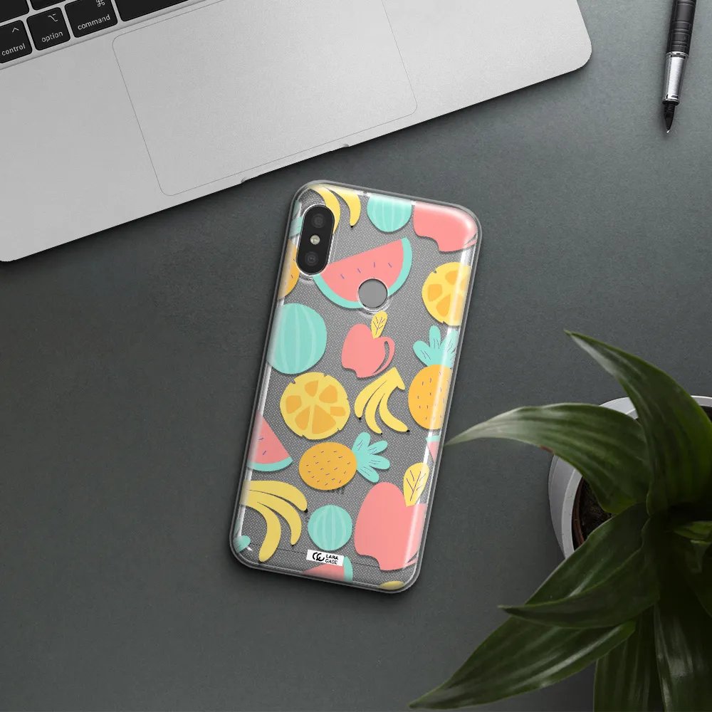 a pattern of fruits on a white background Xiaomi Redmi 6 Pro Clear TPU Case