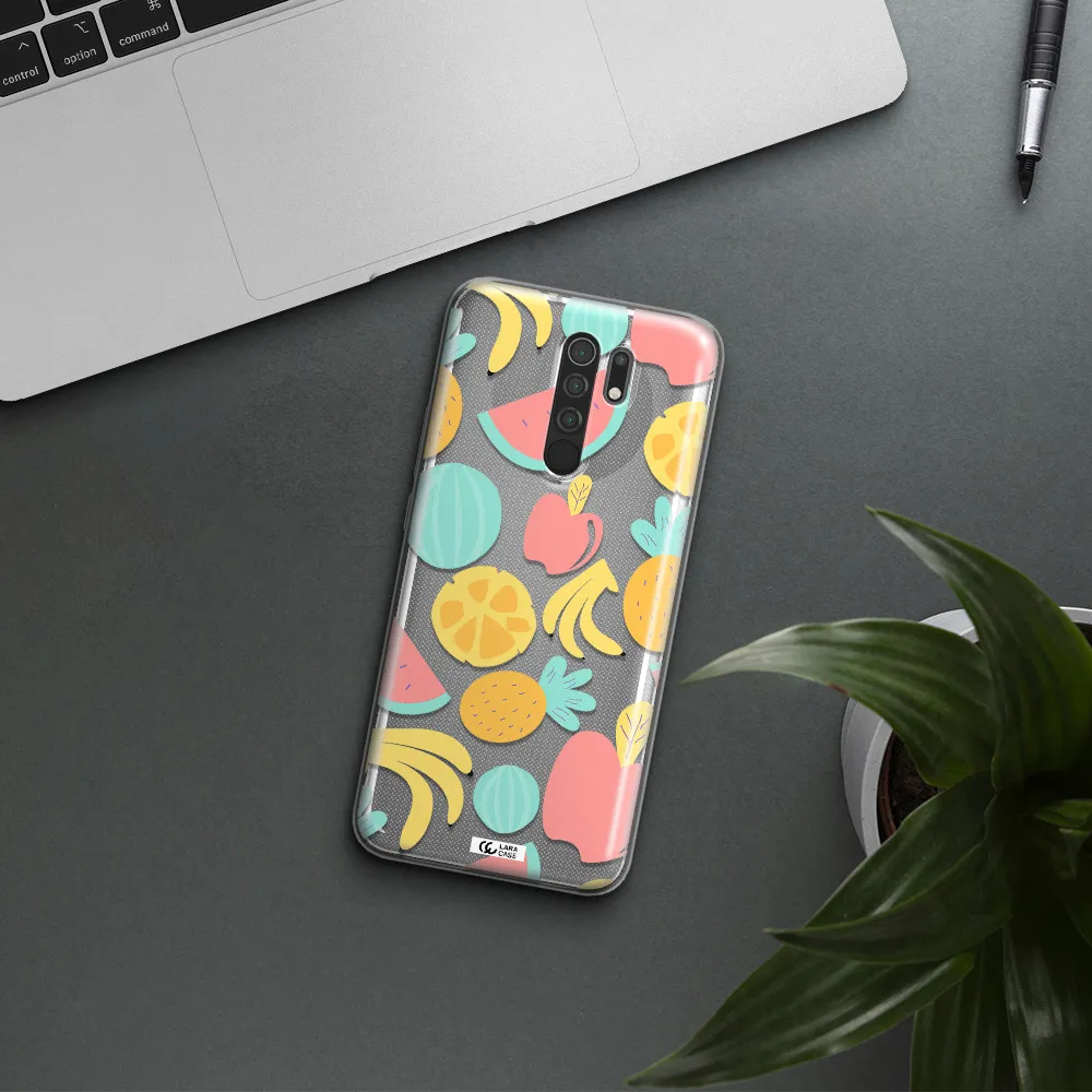 a pattern of fruits on a white background Xiaomi Redmi 9 Clear TPU Case