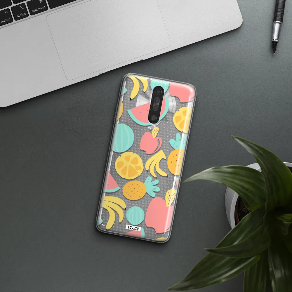 a pattern of fruits on a white background Xiaomi Redmi K30 Clear TPU Case