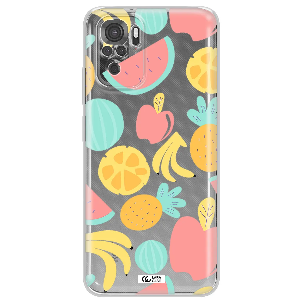 A Pattern Of Fruits On A White Background Xiaomi Redmi Note 10S Clear Tpu Case