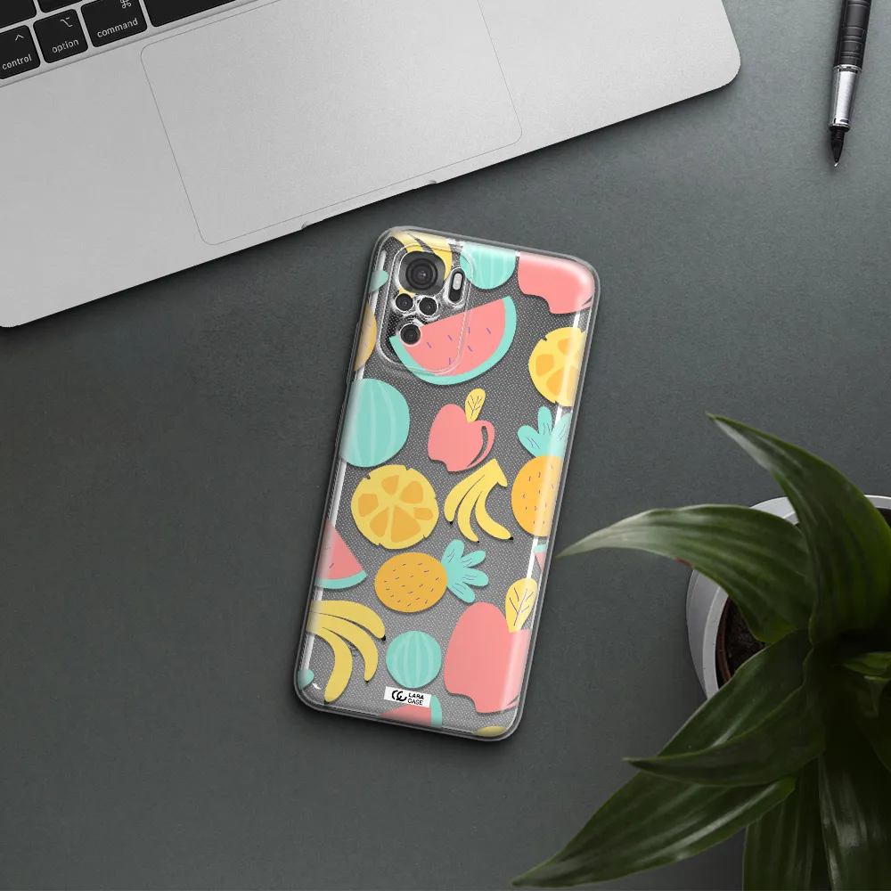 A Pattern Of Fruits On A White Background Xiaomi Redmi Note 10S Clear Tpu Case