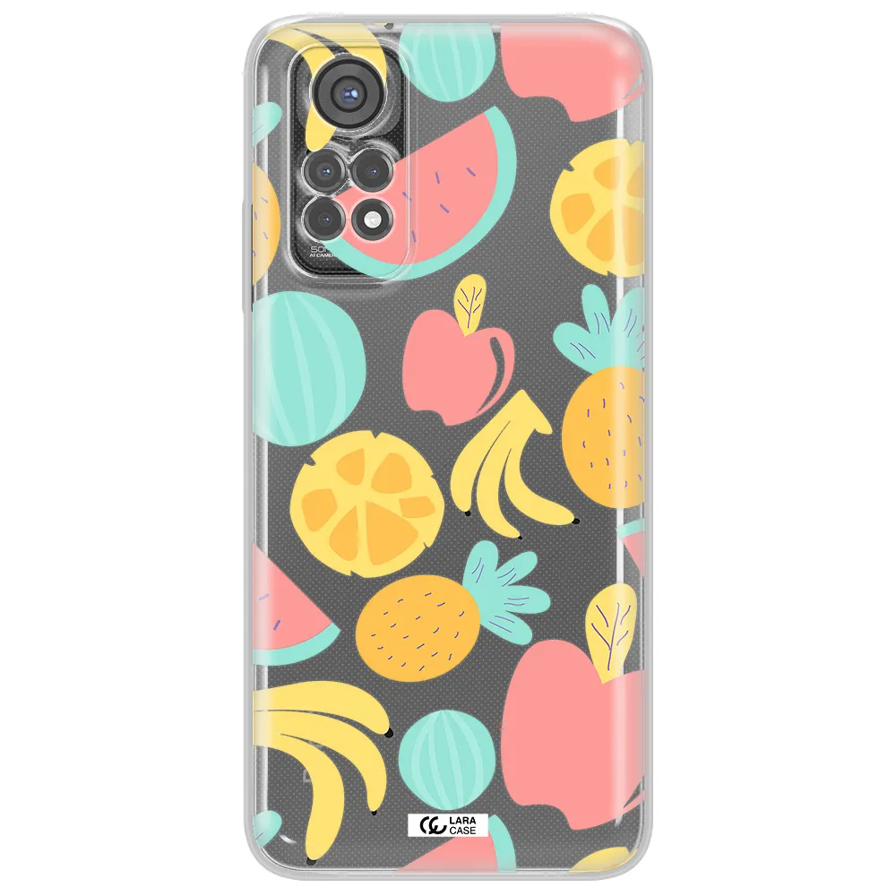 A Pattern Of Fruits On A White Background Xiaomi Redmi Note 11S Clear Tpu Case