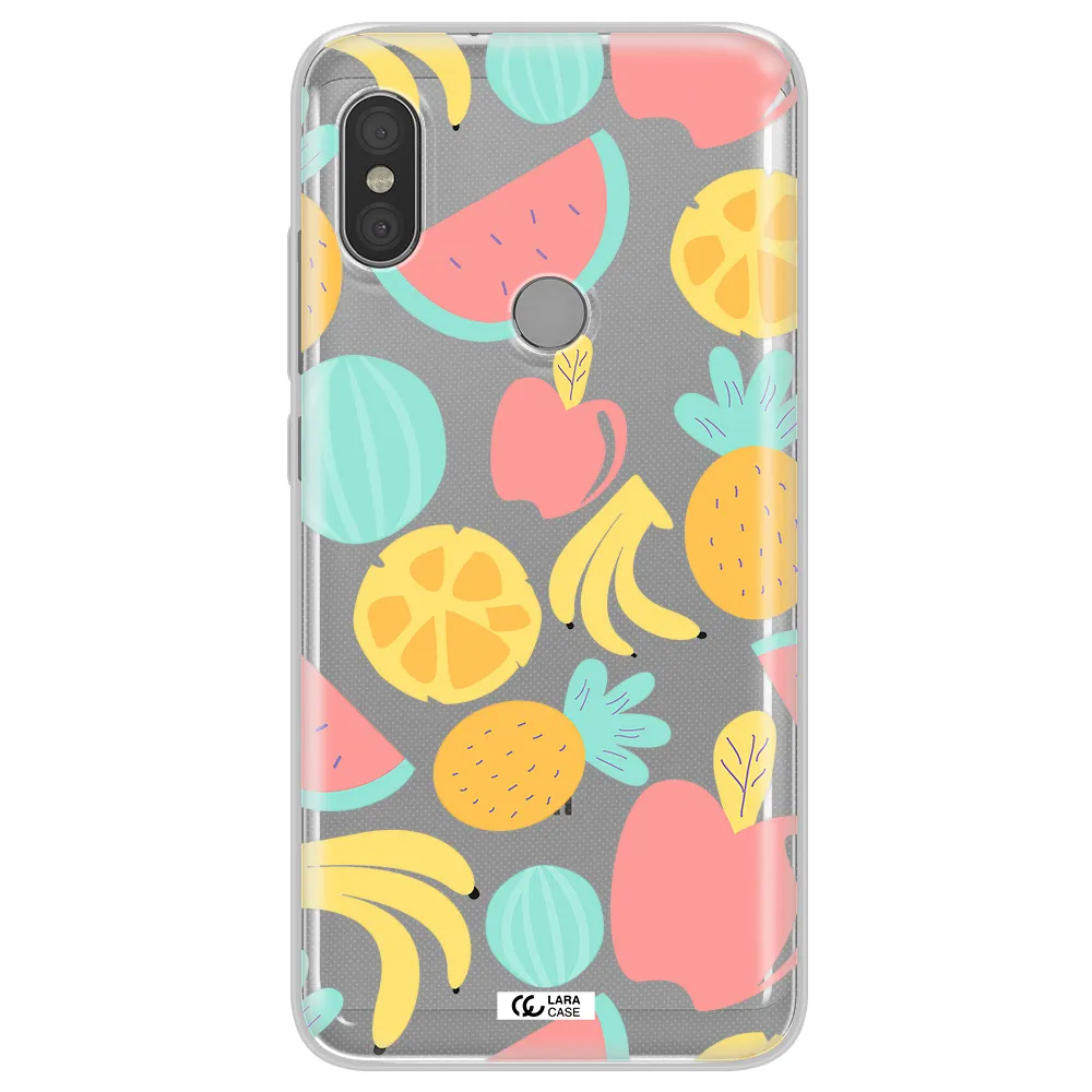 a pattern of fruits on a white background Xiaomi Redmi Note 6 Pro Clear TPU Case