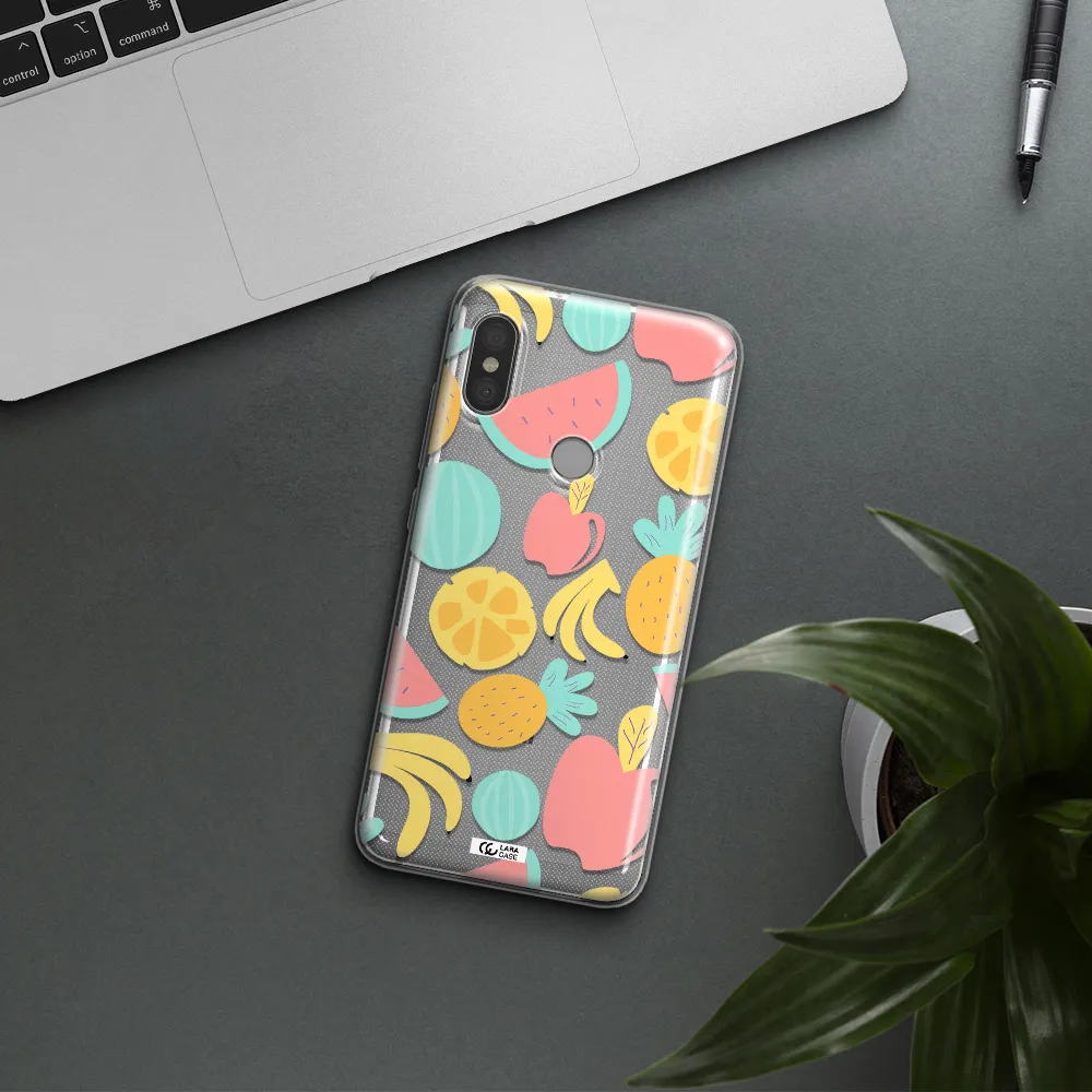 a pattern of fruits on a white background Xiaomi Redmi Note 6 Pro Clear TPU Case