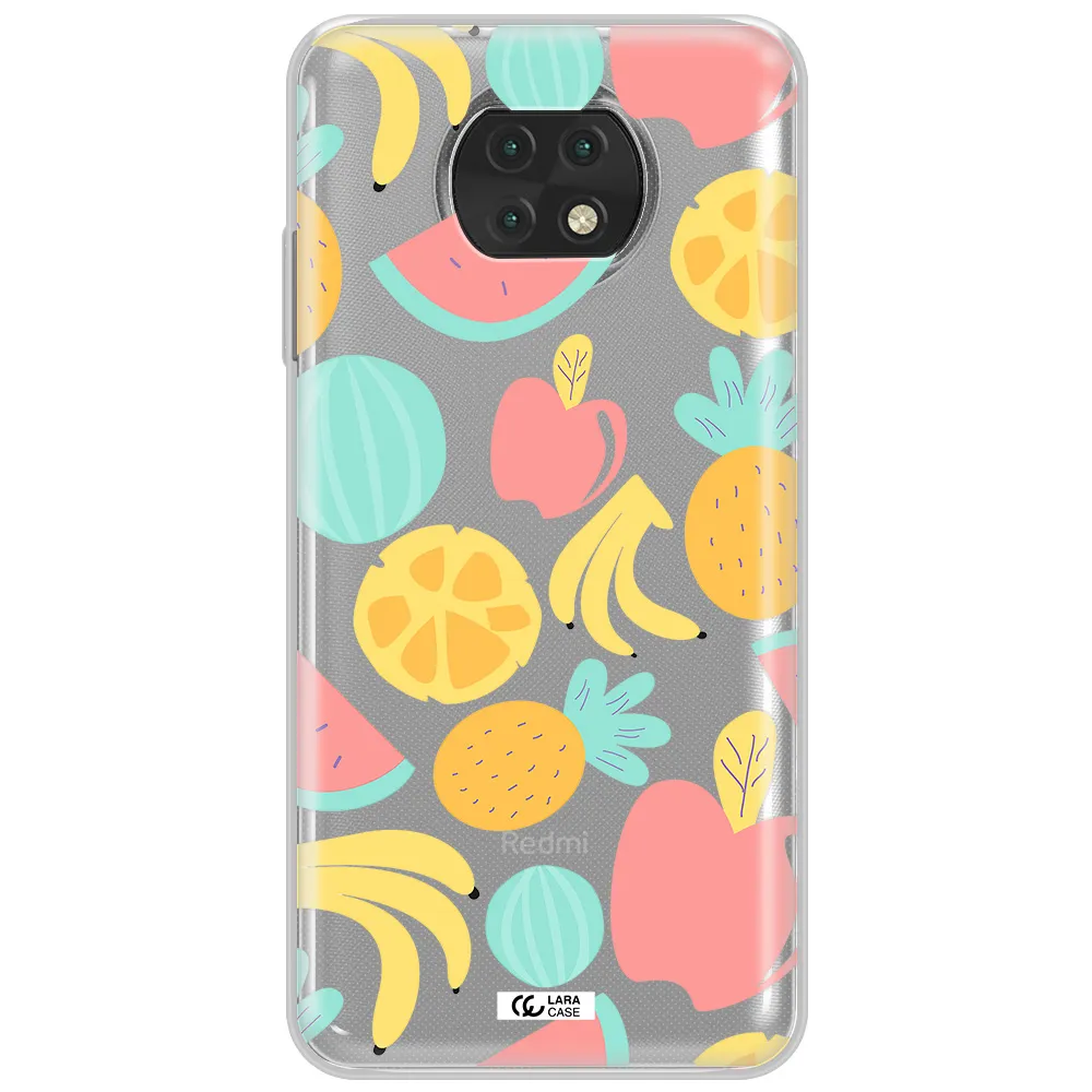 A Pattern Of Fruits On A White Background Xiaomi Redmi Note 9T Clear Tpu Case