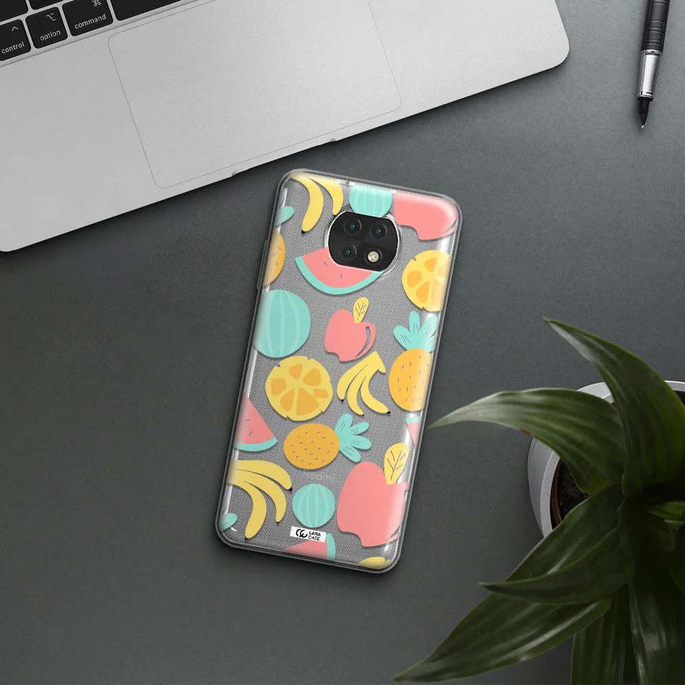 A Pattern Of Fruits On A White Background Xiaomi Redmi Note 9T Clear Tpu Case