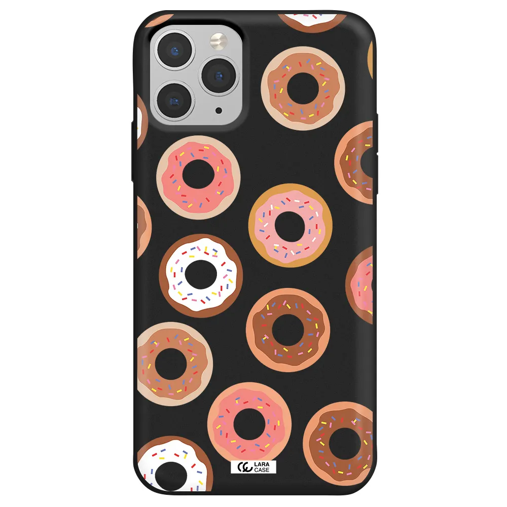 a pattern of donuts with sprinkles Apple iPhone 11 pro max Silicone black Case