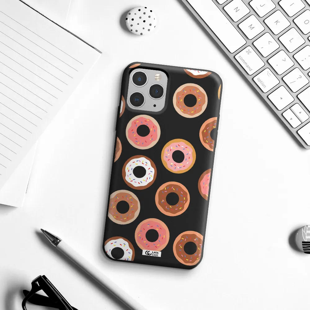 a pattern of donuts with sprinkles Apple iPhone 11 pro max Silicone black Case