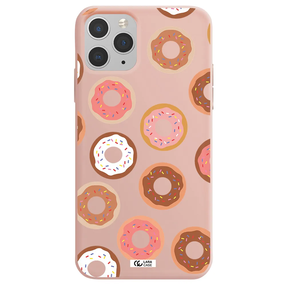 a pattern of donuts with sprinkles Apple iPhone 11 pro max Silicone pastel pink Case