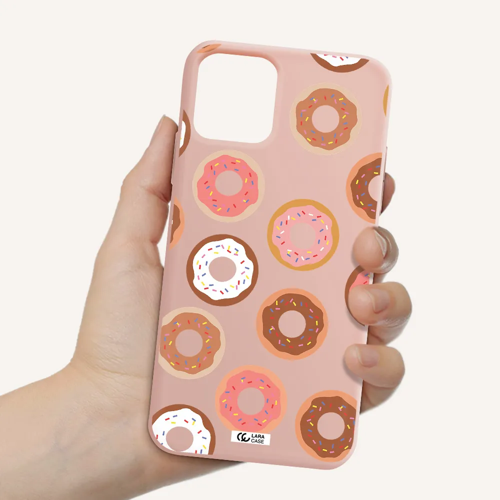 a pattern of donuts with sprinkles Apple iPhone 11 pro max Silicone pastel pink Case