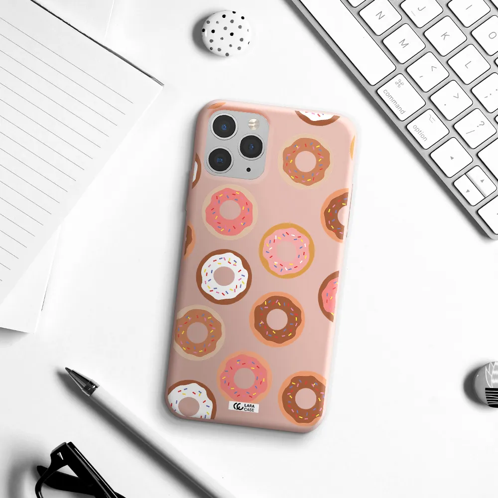 a pattern of donuts with sprinkles Apple iPhone 11 pro max Silicone pastel pink Case