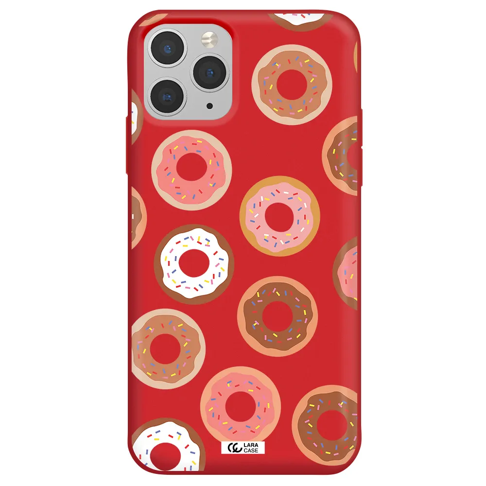 a pattern of donuts with sprinkles Apple iPhone 11 pro Silicone Imperial Red Case