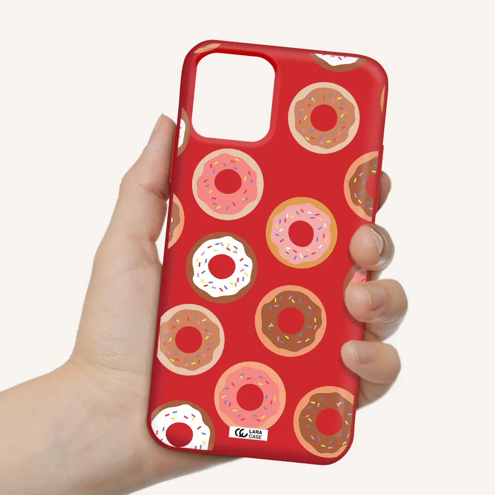 a pattern of donuts with sprinkles Apple iPhone 11 pro Silicone Imperial Red Case