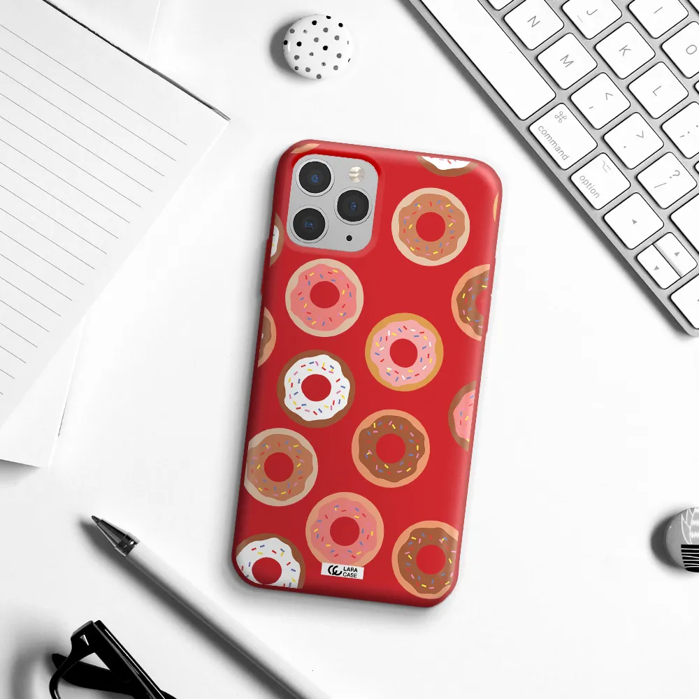 a pattern of donuts with sprinkles Apple iPhone 11 pro Silicone Imperial Red Case