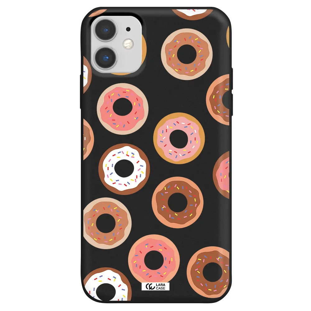 a pattern of donuts with sprinkles Apple iPhone 11 Silicone black Case
