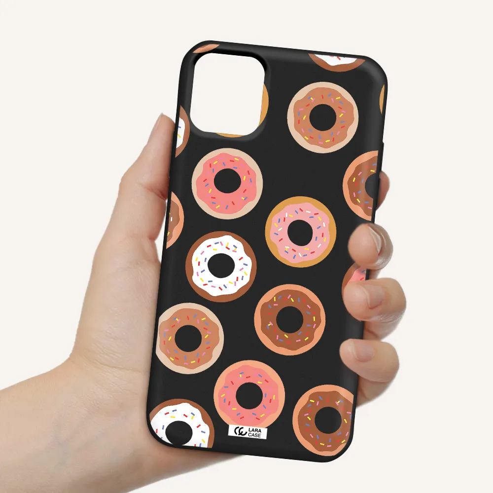 a pattern of donuts with sprinkles Apple iPhone 11 Silicone black Case