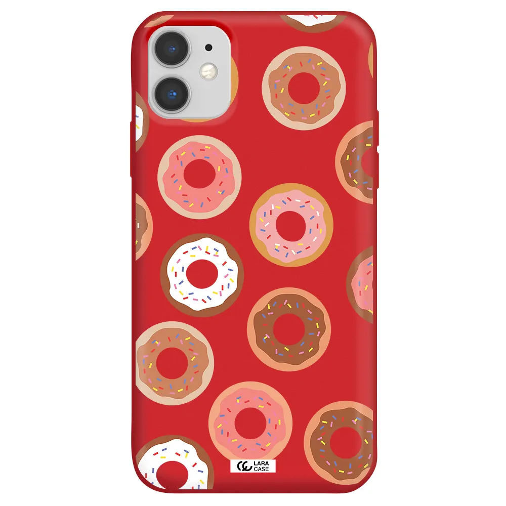 a pattern of donuts with sprinkles Apple iPhone 11 Silicone Imperial Red Case