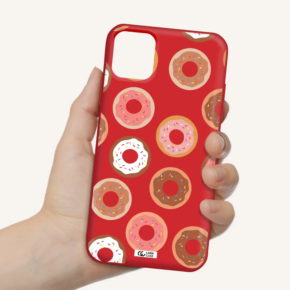 a pattern of donuts with sprinkles Apple iPhone 11 Silicone Imperial Red Case