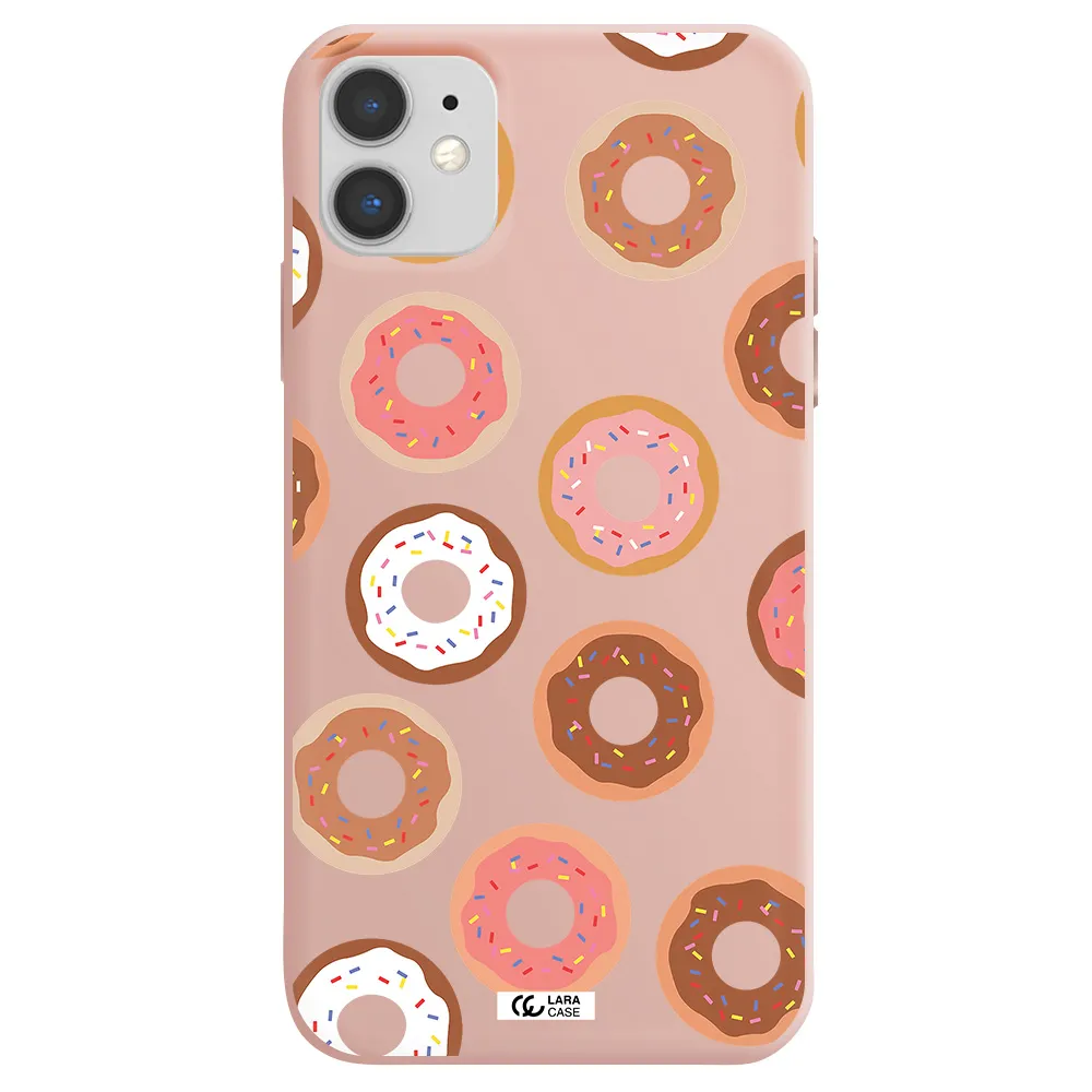 a pattern of donuts with sprinkles Apple iPhone 11 Silicone pastel pink Case