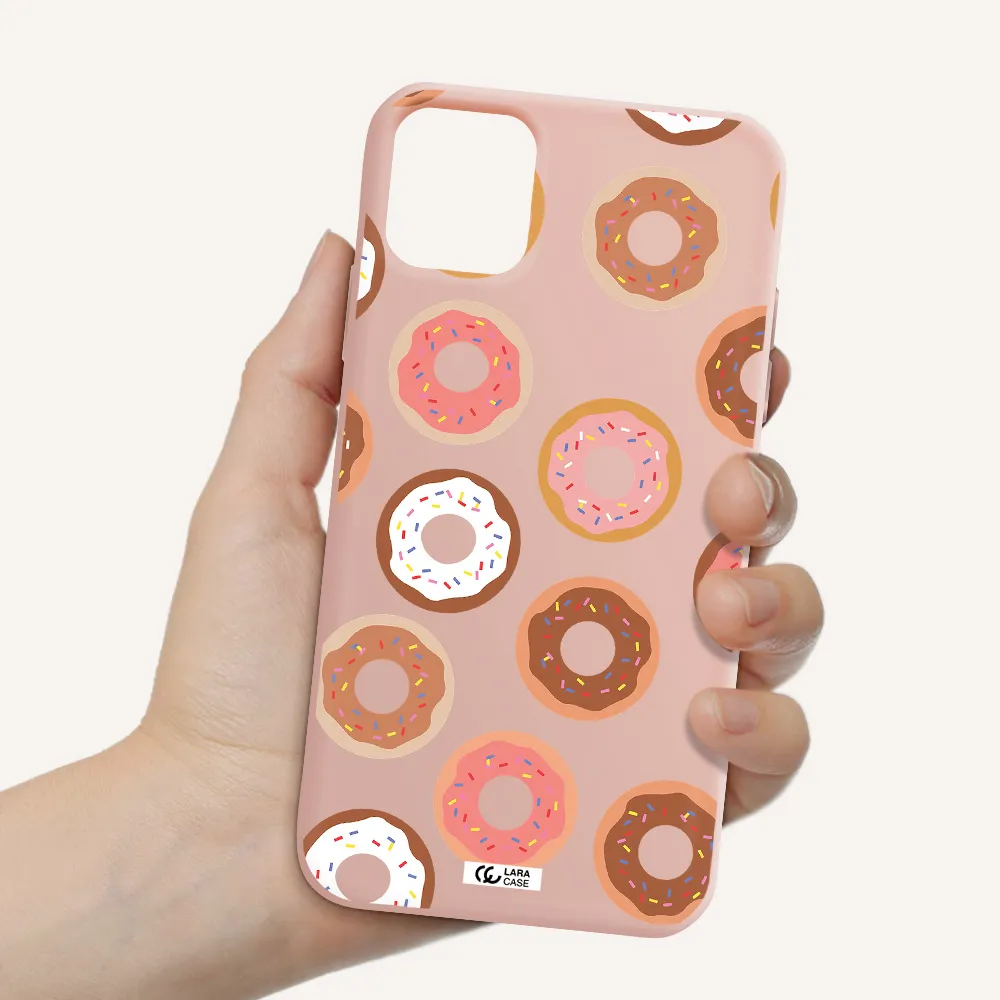 a pattern of donuts with sprinkles Apple iPhone 11 Silicone pastel pink Case