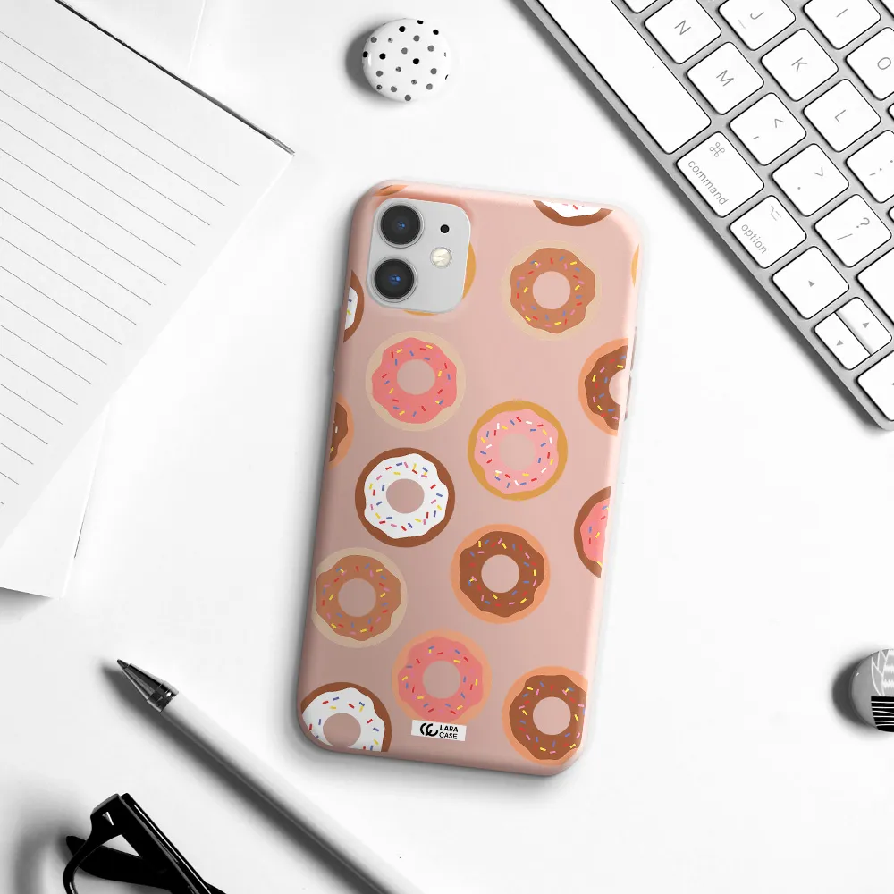 a pattern of donuts with sprinkles Apple iPhone 11 Silicone pastel pink Case