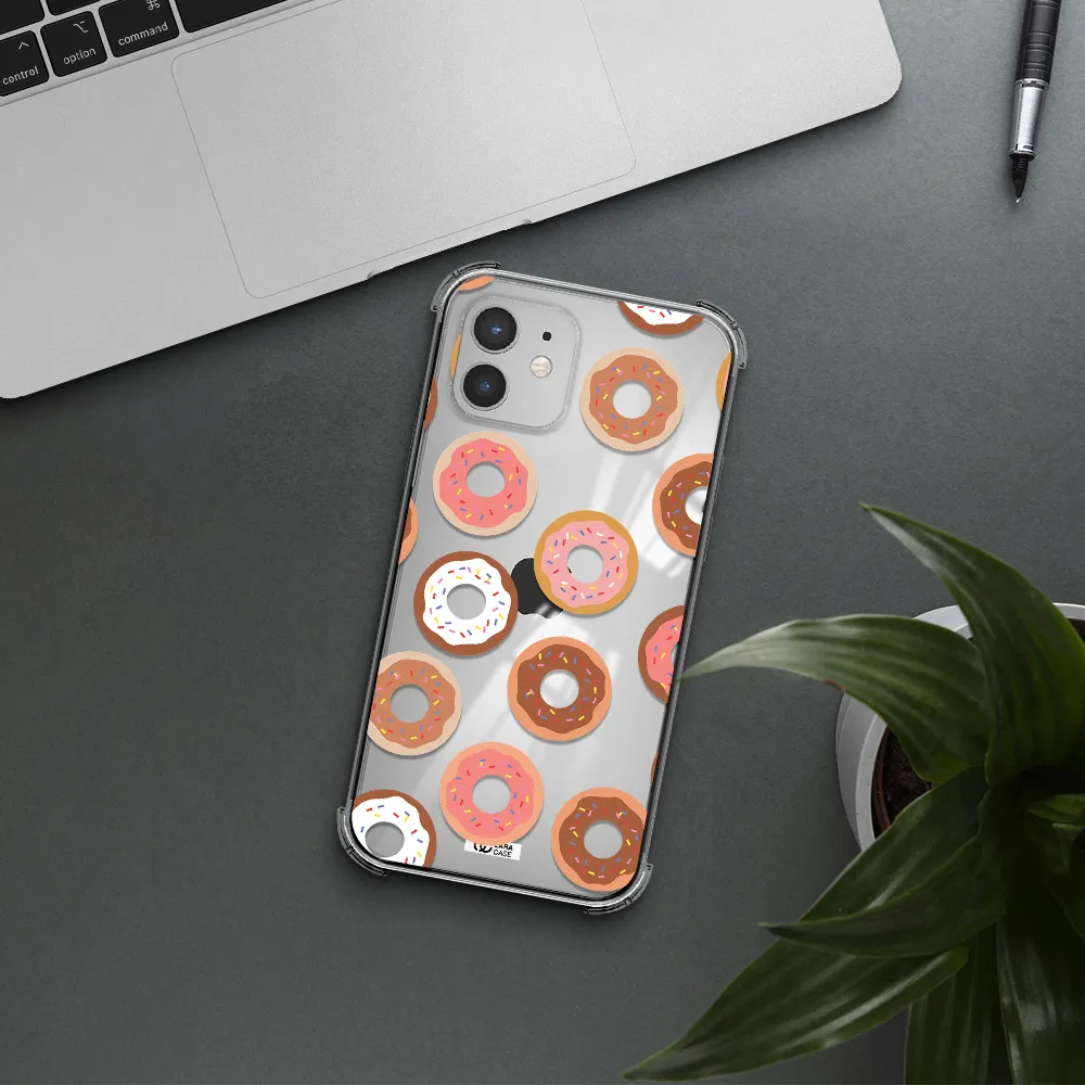 a pattern of donuts with sprinkles Apple iPhone 12 Clear PC Case