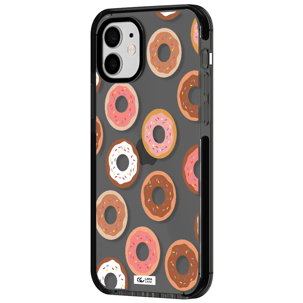 a pattern of donuts with sprinkles Apple iPhone 12 impact Smoke Black Case
